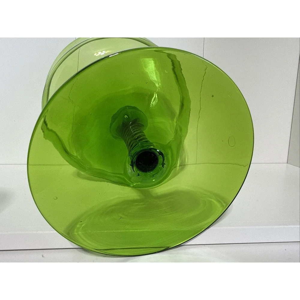 Vintage Green Glass Compote Twisted Stem Pedestal Bowl MCM 8in Tall